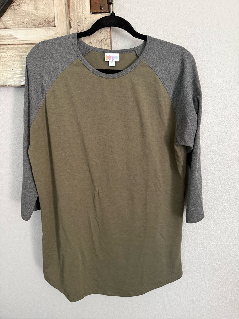 Olive Green & Gray Women’s Baseball Tee